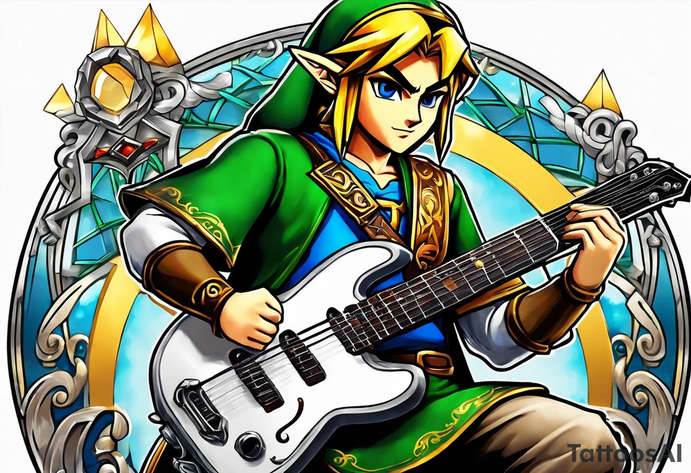 Link from Zelda as a metal guitar player tattoo idea