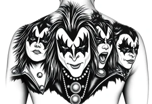 Create art for a sleeve tattoo. All four members of KISS but in the style of Pushead tattoo idea