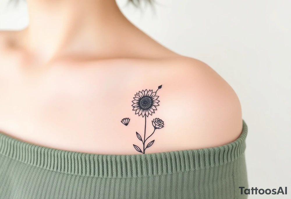 sunflowers music symbols roses, wildflowers tattoo idea