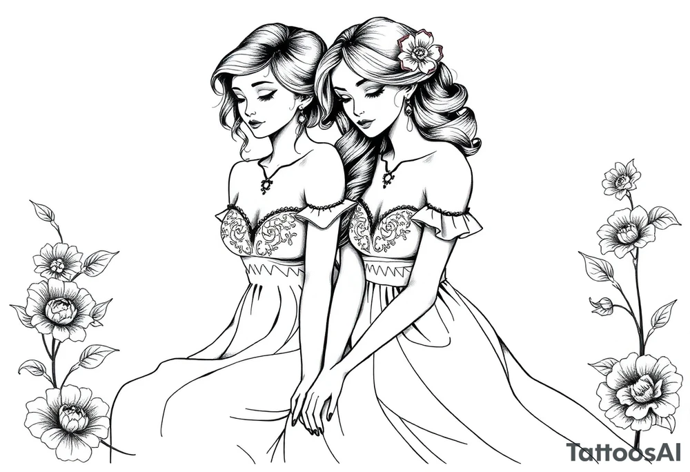 Two girls with dress sitting next tattoo idea