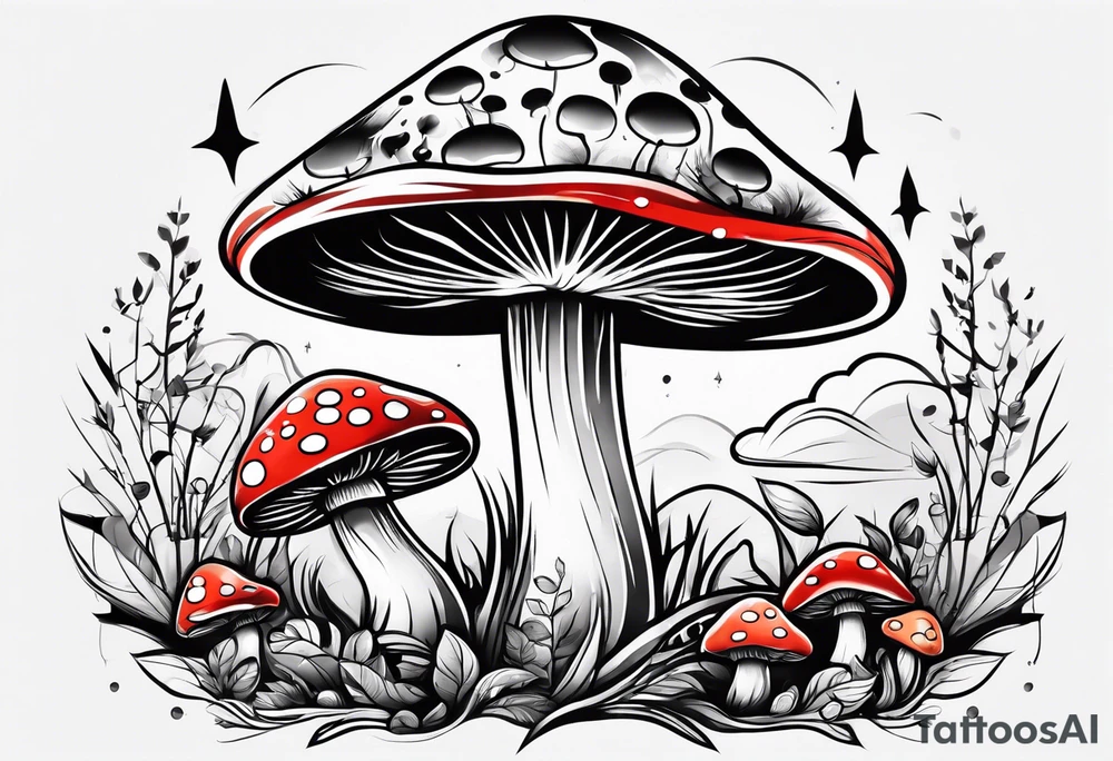Happy anthropomorphic mushroom tattoo idea