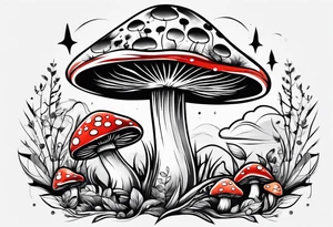 Happy anthropomorphic mushroom tattoo idea