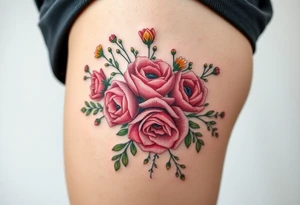 vintage bouquet of wild roses and meadow flowers with morning dew tattoo idea