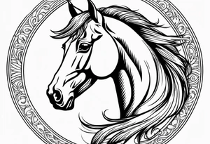 tough mustang bust in circle tattoo idea