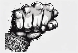 A clenched fist, the hand contains five fingers as specified, the tattoo is a back tattoo using negative space drawing techniques tattoo idea