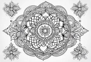 Mirrored style. Mexican mandala design fine line whimsical tattoo idea