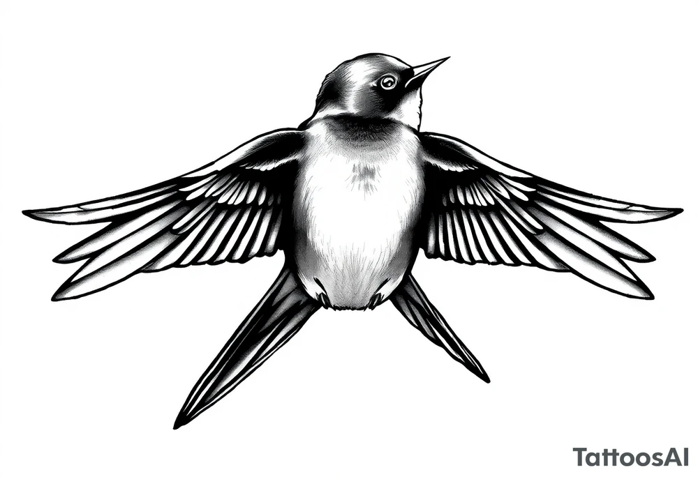 view of a swallow from behind. the bird should be diving with its wings fully forward. the bird should be looking straight forward tattoo idea