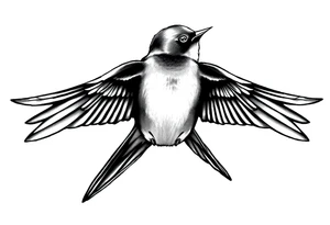 view of a swallow from behind. the bird should be diving with its wings fully forward. the bird should be looking straight forward tattoo idea