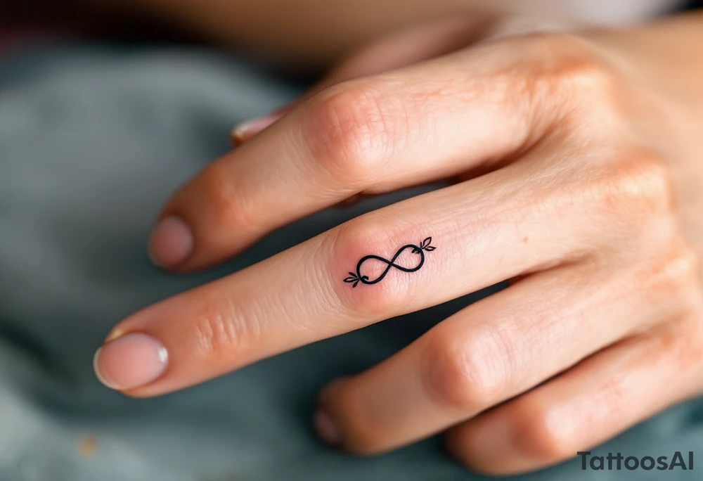 A rose band on finger with a small infinity symbol tattoo idea