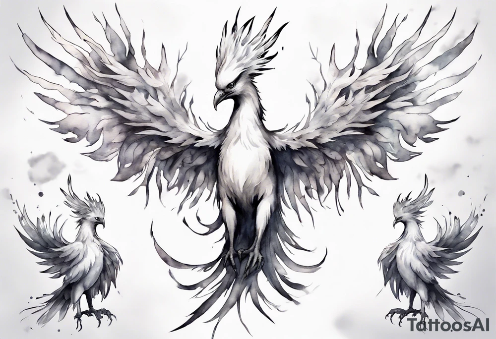 a white phoenix wearing iron crown on its head tattoo idea