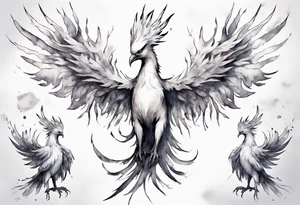 a white phoenix wearing iron crown on its head tattoo idea