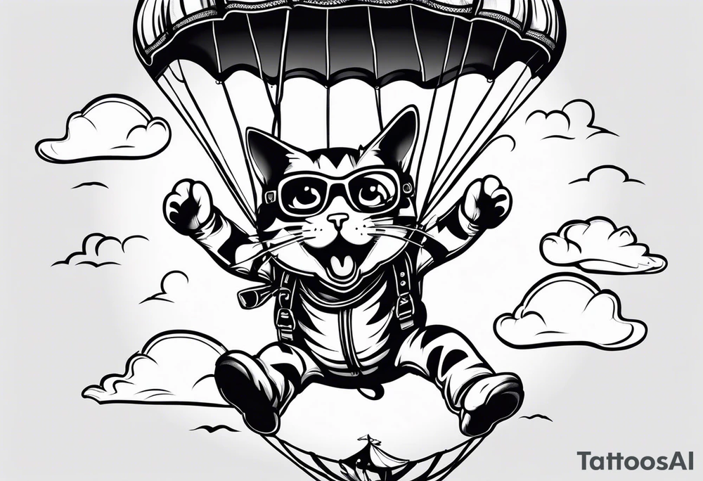 funny cat skydiving with a parachute open tattoo idea