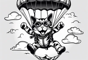 funny cat skydiving with a parachute open tattoo idea