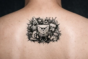 watercolor SpongeBob cartoon characters theme on my leg tattoo idea