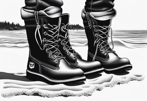Keep it simple. A pair of timberland boots next to two flip flops and a cowboyhat on the Beach. tattoo idea