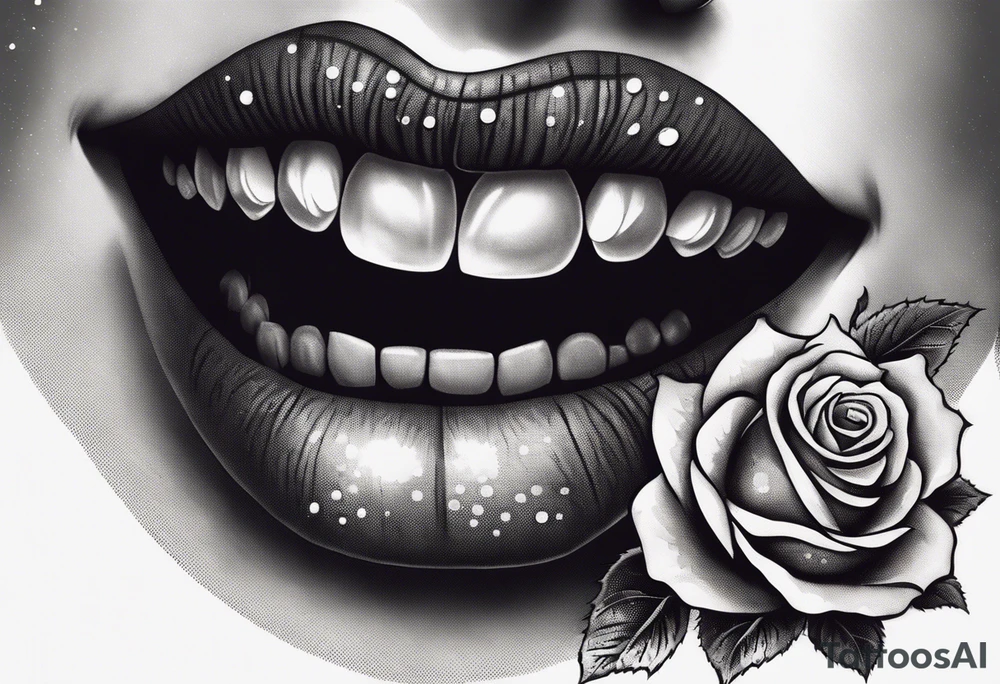 Sexy vampire mouth biting rose tattoo idea