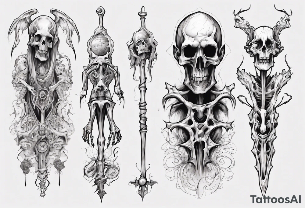 Tall creepy bone figure tattoo idea