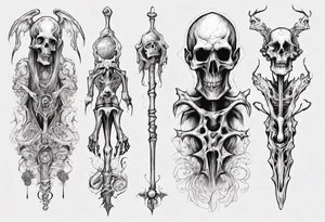 Tall creepy bone figure tattoo idea