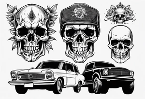 Skull on hood of car tattoo idea