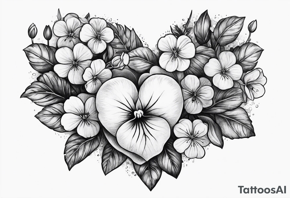 Heart made with violets tattoo idea