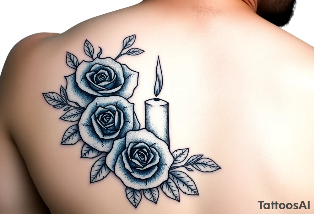 Blue, roses, water, candle tattoo idea