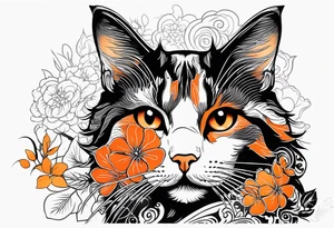 calico cat with orange on the right side of the face and black on the left side of the face tattoo idea