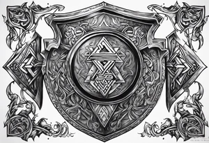 Valhalla shield sword axe Valknut fire armour tattoo idea