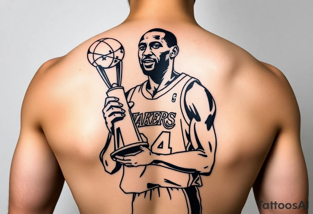 Kobe Bryant holding trophy outline stencil tattoo idea