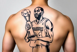 Kobe Bryant holding trophy outline stencil tattoo idea