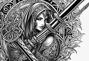 cyber sigilism round pointy swords shoulder design tattoo idea