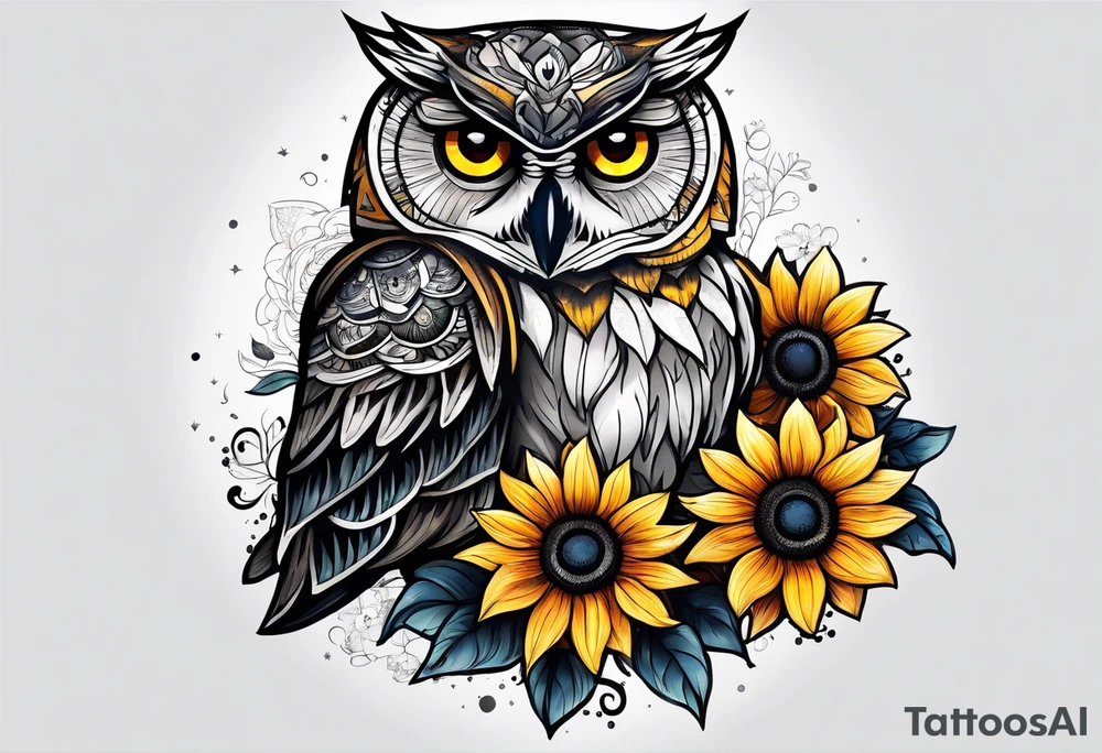 Sunflower and owl tattoo idea