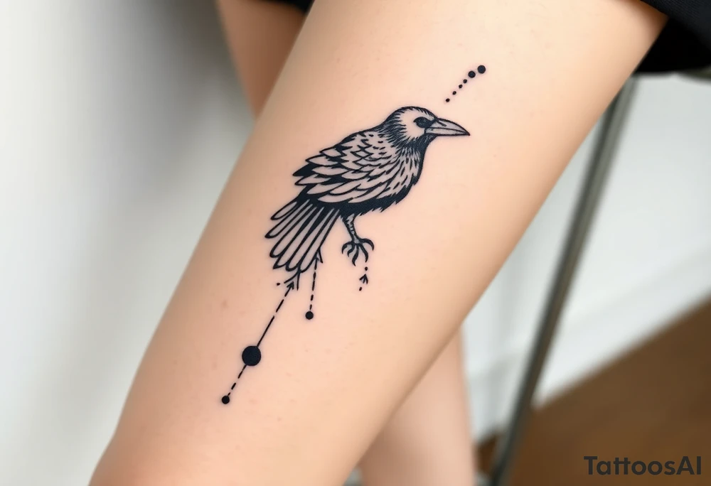Nordic ornamental raven leg sleeve tattoo idea