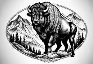 Mountains cowboy bison wolf tattoo idea