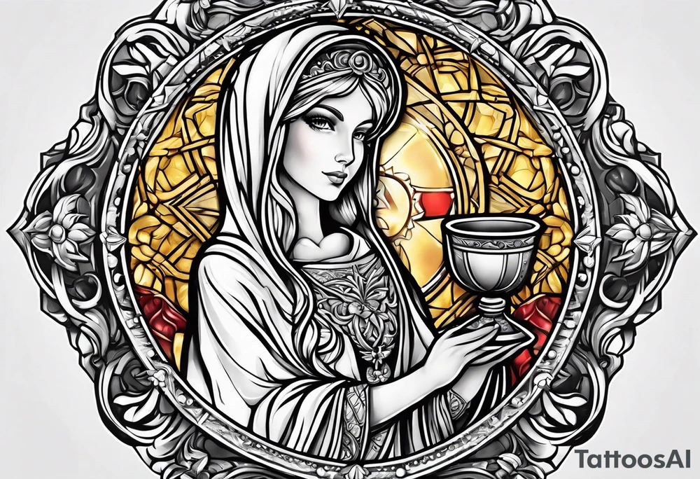 Female saint holding a chalice tattoo idea