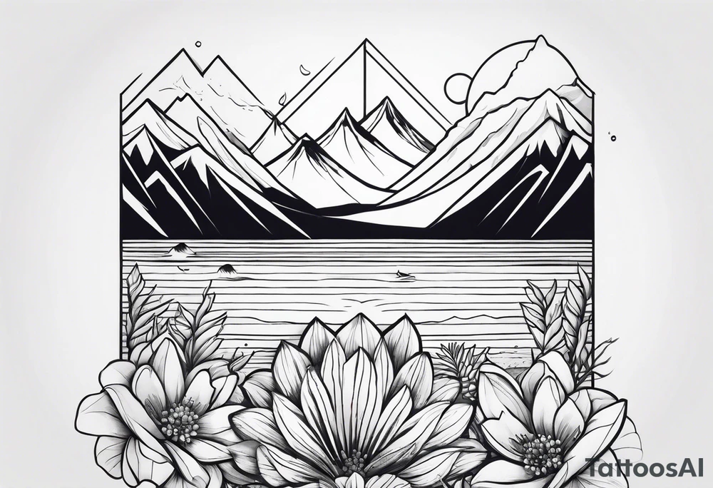 hand sleeve tatto flower beach mountain tattoo idea