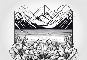 hand sleeve tatto flower beach mountain tattoo idea