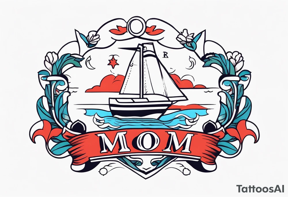 sailor style with word “mom” tattoo idea