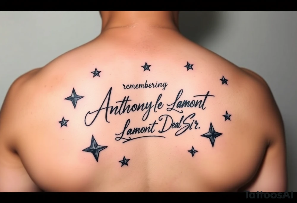Manly handwriting remembering Anthony Lamont Deal Sr surrounded by moons and stars tattoo idea