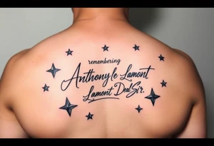 Manly handwriting remembering Anthony Lamont Deal Sr surrounded by moons and stars tattoo idea