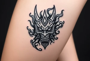Oni mask surrounded by smoke tattoo idea