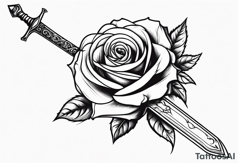 Rose growing up a Sword with ornimental elements tattoo idea Rose growing up a Sword with ornimental elements tattoo idea