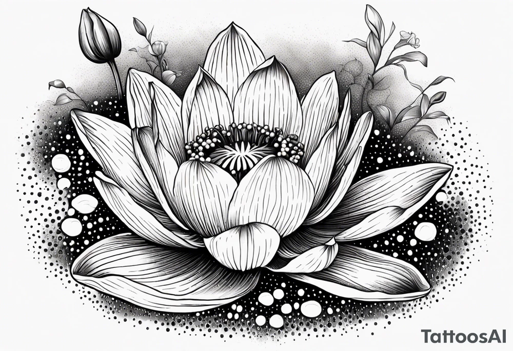 Water Lily, Lily of the Valley, Narcissus, and Gladiolus bouquet for vase tattoo idea