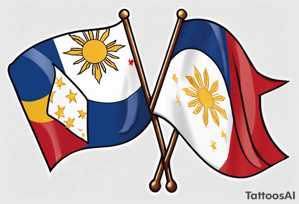 A single waving flag that is the Philippine flag to the left and the Spanish flag to the right tattoo idea
