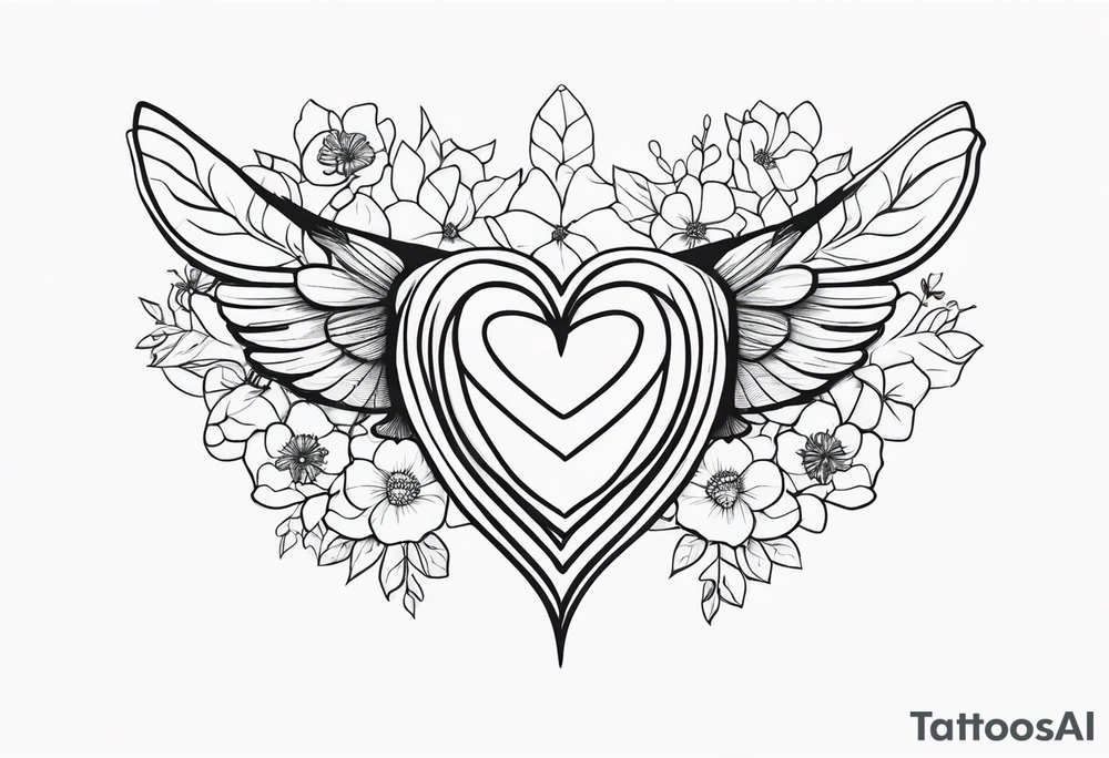 Spine, flowers bluebird bees heart shapes tattoo idea