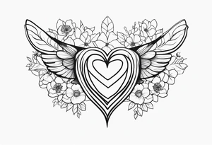 Spine, flowers bluebird bees heart shapes tattoo idea