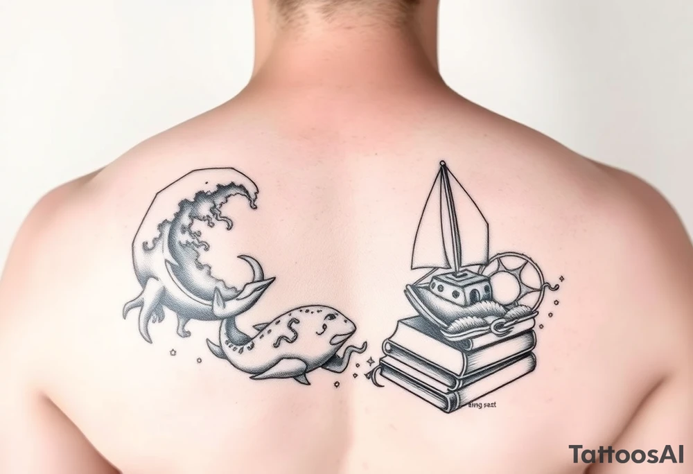 A black and white tattoo for someone who loves ocean, travel and books. Something unique. tattoo idea