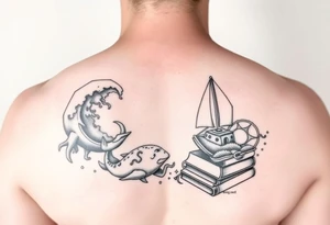 A black and white tattoo for someone who loves ocean, travel and books. Something unique. tattoo idea