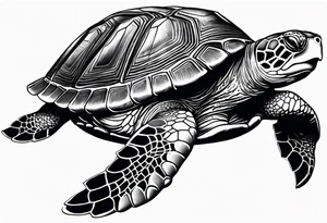 A serene turtle swimming underwater, detailed shell patterns visible, symbolizing patience and longevity.” tattoo idea