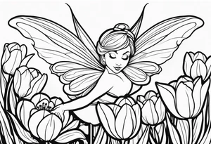 a fairy flying into a tulip tattoo idea