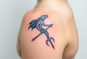 Tatouage de bras complet, Poséidon sortant de l'eau avec le trident vers le bas, tattoo idea